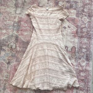 Sangria Ivory Lace A-Line Knee Dress Boat Neck Cap Sleeve Size 6